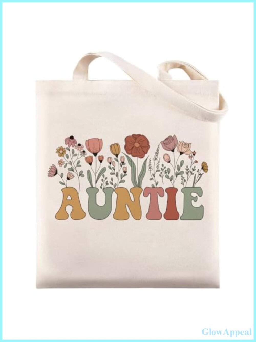 Floral Auntie Canvas Tote Bag - Eco-Friendly Cotton Shoulder Tote